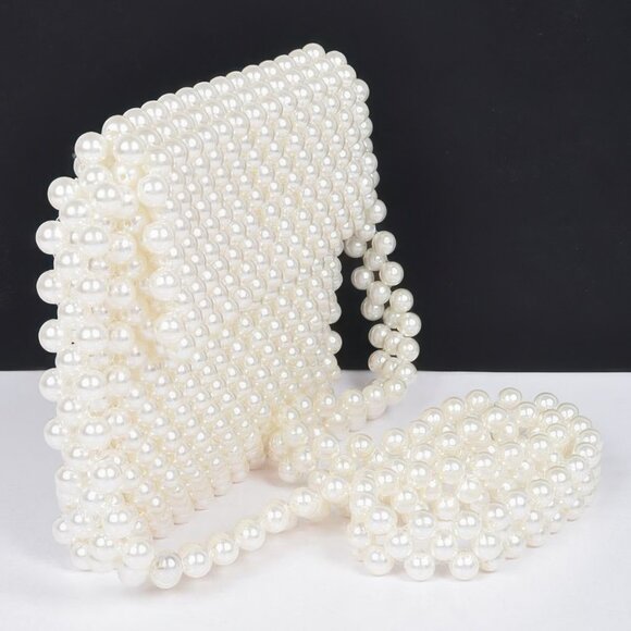 Hand Made Faux Pearl Bead Flap Crossbody Bag - Picture 2 of 4